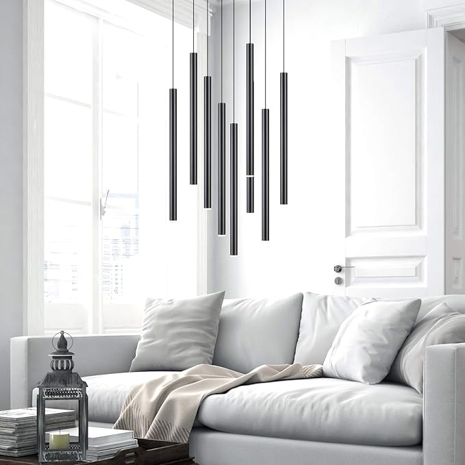 CANALIS 9 Mini Pendant Lighting Black - LED Hanging Light Fixture for Kitchen Island, Bar, Foyer - Cluster Pendants - Dimmable, Adjustable Wire, Lamp Bulb Included