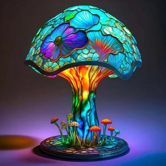 Painting Mushroom Table Lamp,5.9 Inch High Stain Plant Series Night Light, Bohemian Resin Mushroom Decoration Bedside Lamp Bedroom Living Room Home Office Decoration Gifts (15CM)