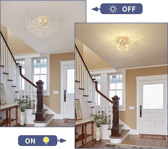 CM MZY Sputnik Flush Mount Ceiling Light Fixtures, Modern Gold Crystal Firework Chandelier, 8-Light Close to Ceiling Lighting Fixtures for Bedroom Kitchen Hallway Entryway(H11.8'' x W21.5'')