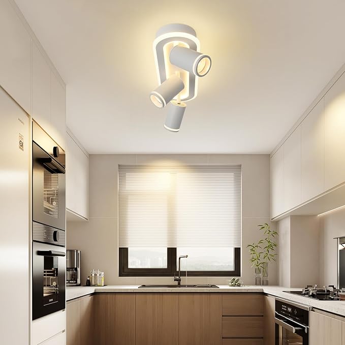 LED 3 Light Track Lighting Spotlight Kit, White Ceiling Spotlights, Modern Track Light Fixture with Flexibly Rotatable Light Heads, 35W+15W Dual Lighting for Kitchen Living Room,Includes 3 x GU10 Bulb