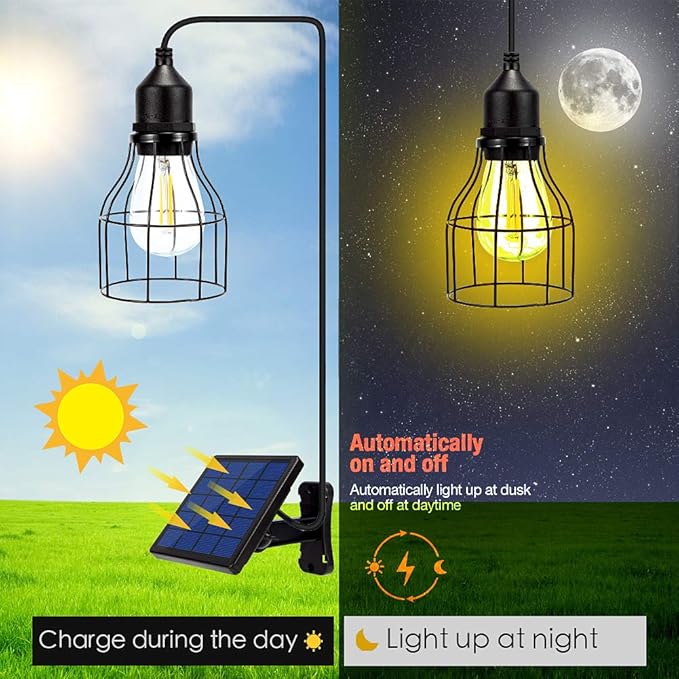 Solar Lights Outdoor Dusk to Dawn Shed Light 9.8FT Extension Cable Solar Powered Bulb Pendant Waterproof for Indoor, Chicken Coop, Porch, Gazebo, 3000K Warm
