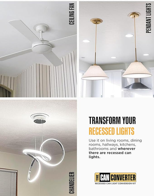 The Can Converter R56 Recessed Can Light Conversion Kit w/ 7"¾ Flat Ceiling Medallion - Home Improvement for 5" & 6" Cans, Converter Kit for Ceiling Fan & Light Fixture, UL Certified, Polished Gold