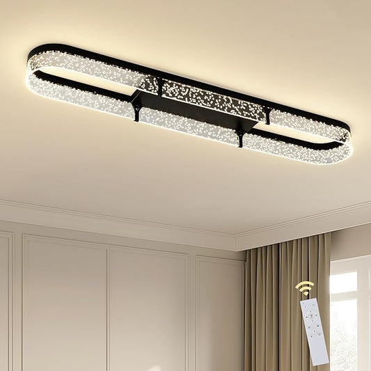 Jaycomey 43 inch Modern Black LED Ceiling Light Fixture, 54W Dimmable Flush Mount Ceiling Light with Remote, Adjustable 3000K-6500K Dining Room Light Fixtures for Hallway Living Room