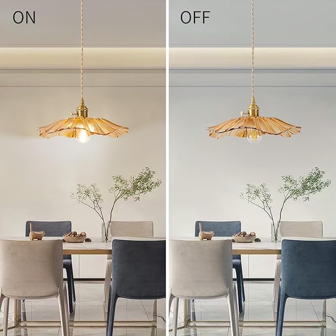 Pendant Light Kitchen Island Amber Glass Hanging Light Fixture Folwer Light Vintage Pendant Lights Modern Lighting for Bedroom Kitchen Hallway Bathroom Brown Sunflower