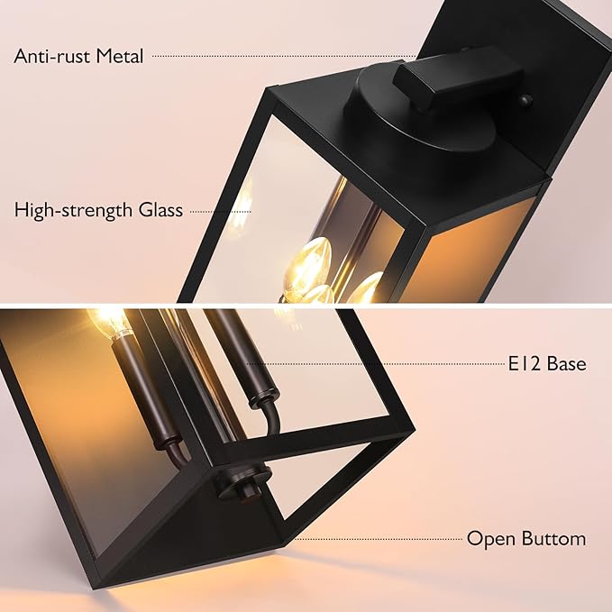 BesLowe 19.6” Large Size Outdoor Wall Light Fixture, 3-Light Exterior Lighting Fixture Porch Sconce Wall Mounted, Waterproof Outdoor Wall Lantern, Outside Light for House Patio Front Door Garage