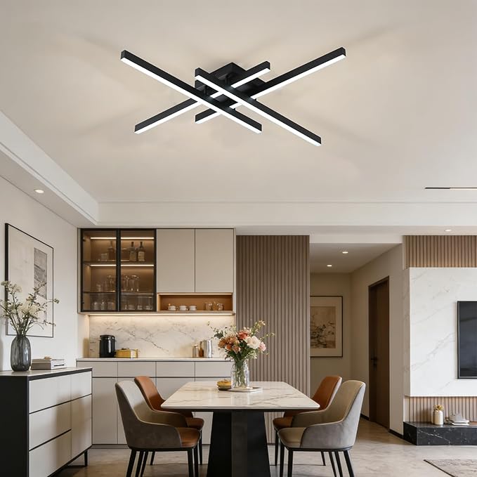Modern Light Fixture, Modern LED Ceiling Lights, Ceiling Light Fixture for Hallway, Entrance, Cafe,Living Room, Bedroom, Corridor, Porch, Passage Light Fixtures (Black (4-Lights))
