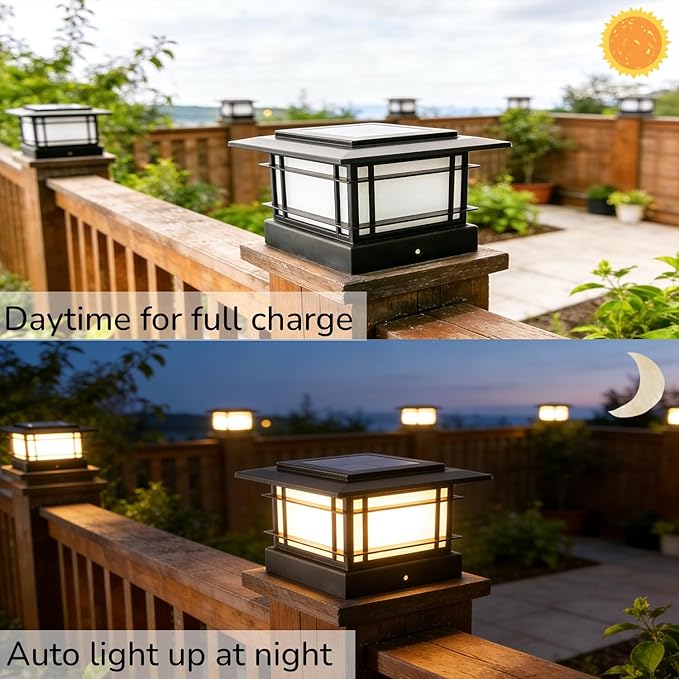 Dynaming 4x4 Solar Post Cap Lights Outdoor with 2 Color Modes, 8 Pack Fence Post Solar Lights Black Shell Fit for 4x4 Vinyl/Wooden Posts, High Brightness LED Lighting Decor for Garden Deck Patio