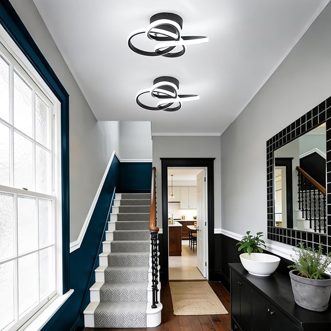 EIDISUNY Modern Led Ceiling Light, Black Hallway Ceiling Light, Flush Ceiling Lighting Fixture for Kithcen, Bedroom, Living Room, Entryway, Balcony, Stair - 26W Cold White Light 6000K