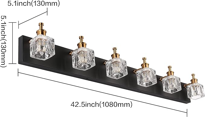 PRESDE Vanity Lights 6 Lights Modern Crystal Bathroom Lights Fixtures Over Mirror Black Bath Lighting
