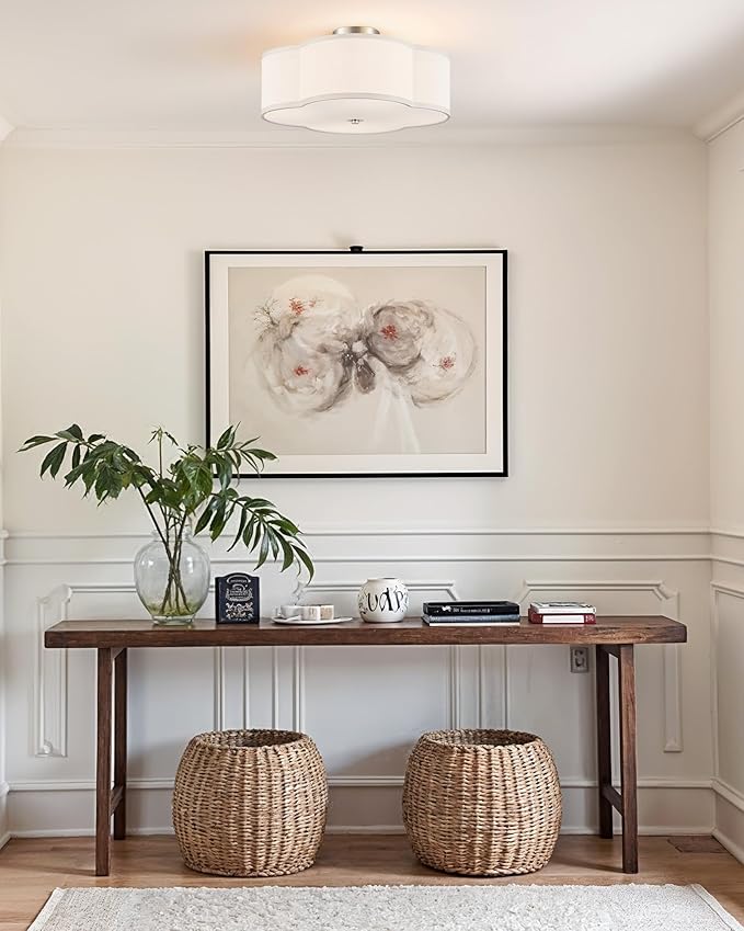 VONLUCE Semi-Flush Mount Ceiling Light, 15.8" Modern 4-Light Ceiling Light Fixture with White Clover-Shaped Shade 4 E26 Sockets for Bedroom Entryway Living Room, Nickel Finish, ETL Certificated