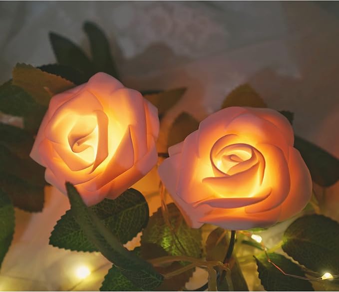 Rose Vine Lights with Remote, Battery or USB Operated Artificial Flower Garland, Hanging Fairy Lights for Bedroom Headboard, Valentine‘s Day, Wedding, Romantic Party Décor (Pink, 9.9)