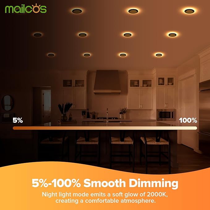 MAILCOS 12 Pack Black 4 Inch 5CCT LED Recessed Ceiling Light with Night Light, 2700K-5000K Selectable, Ultra-Thin Lighting, 9W 810LM, Dimmable Canless Wafer Downlight ETL Certificated