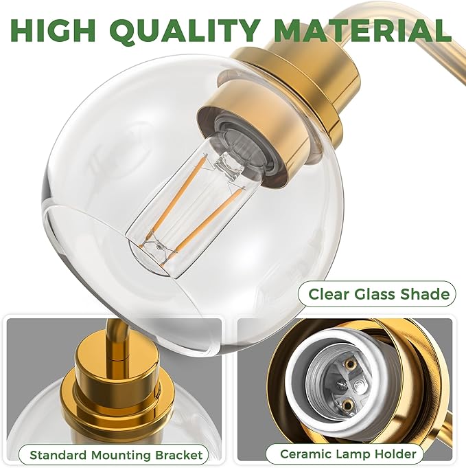 DORESshop 5-Light Bathroom Light Fixtures, 32.67-Inch Gold Bathroom Vanity Light with Clear Glass Globe Shade, Modern Vanity Lights for Bathroom Living Room Hallway Bedroom, E26, ETL Listed