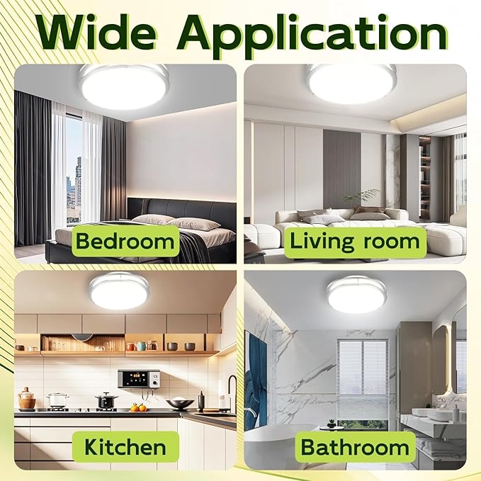hykolity 16 inch Dimmable LED Flush Mount Ceiling Light Fixture, Nickel, 36W, 2200LM, 2.7/3/3.5/4K/5K Adjustbale, 120°Light Angle, CRI90, Ceiling Lamp for Bedroom, Kitchen, Office, ETL Listed 2Pack