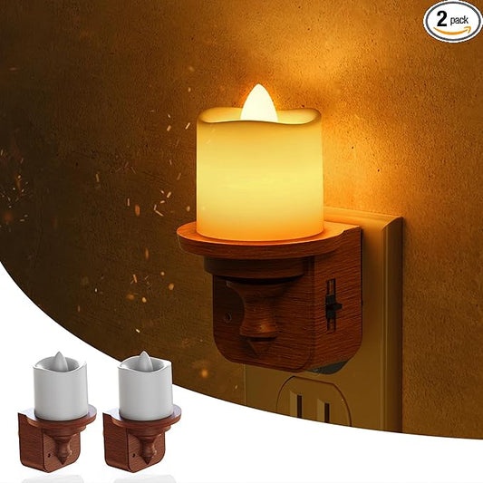 L LOHAS LED Night Light, 2 Pack Amber Flameless Candle Night Light Plug in, Dusk to Dawn Sensor, 0-100LM LED Dimmable Nightlight, Vintage Decorative Night Lights for Hallway Bathroom