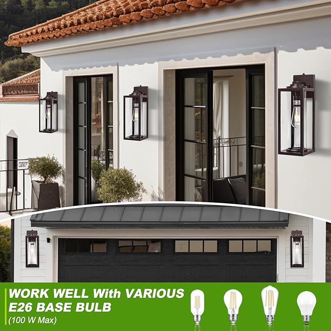 Oil Rubbed Bronze Dusk to Dawn Outdoor Wall Light Fixtures - 2 Packs Exterior Waterproof Outdoor Lighting, Farmhouse Porch Sconces Wall Mounted Lighting, Anti-rust Outside Lantern for Front Door