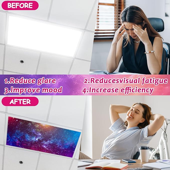 8 Pcs Fluorescent Light Covers with 80 Magnets Decorative for Classroom Ceiling Light 4 x 2 Feet Magnetic Light Covers Filter Easy Install for Office Hospitals & Home Drop Ceiling Supplies(universe )