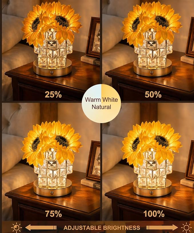 Fussion Sunflower Lamp, Mothers Day Gifts for Women, Rechargeable Flowers Night Light, Cordless Decorative Table Lamp with 3 Color Temperatures, Birthday Gifts for Grandma Girlfriend, Bedroom Decor
