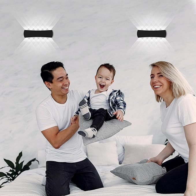Kawell 12W Modern Wall Sconces LED Wall Light Up Down Indoor Outdoor Aluminum Wall Lamp LED Waterproof IP65 for Bedroom Living Room Bathroom Stairs Hallway Corridor Porch, Black 6000K