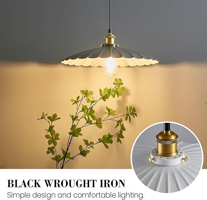 Pendant Light Fixture, White Farmhouse Vintage Hanging Lamp 15.7 Inch Lampshade with 6Ft Adjustable Light Cord Kitchen Hanging Lights Retro Island Pendant Lights for Kitchen 2Pack