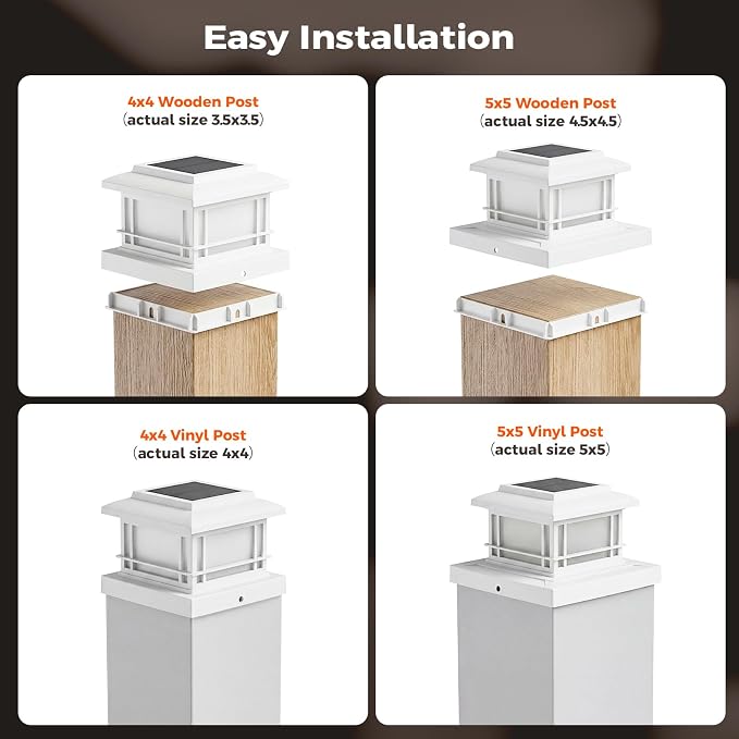JOFIOS Flickering Flame Solar Post Cap Lights Outdoor, White Post Lights with 3 Color Temperature, Fits 3.5" 4" 4.5" 5" Wood/Vinyl Posts, IP64 Waterproof Fence Deck Lights for Garden Patio Yard 12Pack
