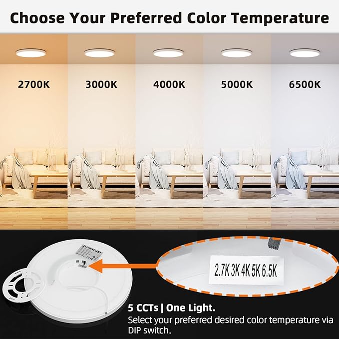 2Pack Ceiling Light with Night Light for Bedroom Hallway, 4-Years Warranty 12 Inch LED Flush Mount Round Dimmable Ceiling Light 24W 2600LM, Selectable 2700K-3000K-4000K-5000K-6500K, White