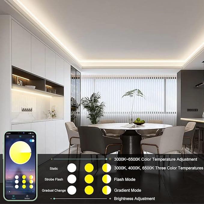 COB LED Strip Light 20ft/6m Tunable White 3000K-6500K, High Lumen CRI 90+ with UL Listed 24V Power Adapter RF Remote for Bedroom Counter Under Cabinet Kitchen Projects