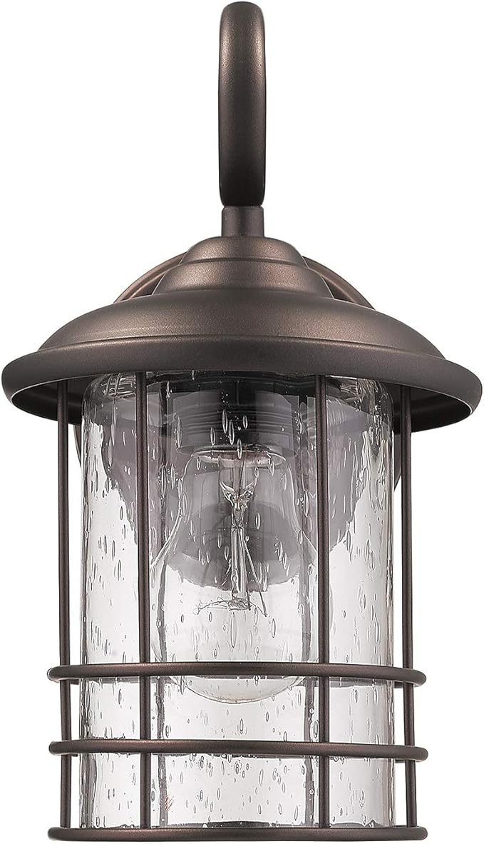 MICSIU 2-Pack 5.5" Wide Compact Oil Rubbed Bronze Outdoor Wall Sconce, 9.8 Inch Farmhouse Exterior Fixture with Clear Seedy Glass, Waterproof Max 23W Porch Lights for Front Door, Entryway, Patio