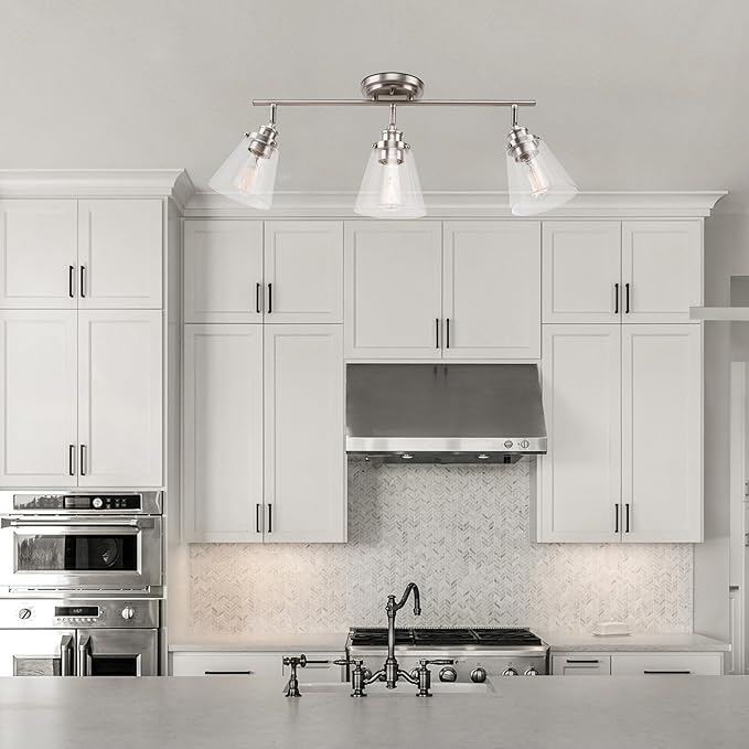 Globe Electric 59628 Jackson 3-Light Track Lighting, Brushed Nickel, Clear Glass Shades, Silver, Bulb Not Included