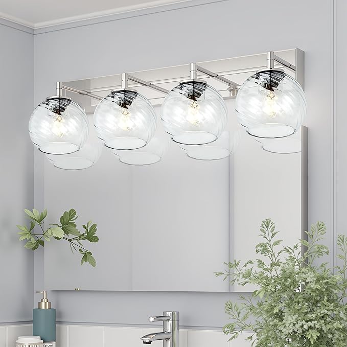 3 Pack Clear Striped Glass Shade Replacements, Globe Water Ripple Glass Lamp Shade Covers for Light Fixtures, 1.65 Inch Fitter Globes Lampshades for Wall Sconces Chandelier Pendant Lights