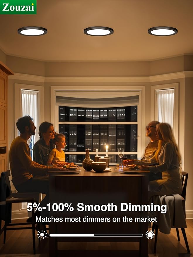 zouzai 7 Inch Low Profile Round LED Flush Mount Ceiling Light, 15W 1510LM, 5CCT 2700K/3000K/4000K/5000K/6000K, Dimmable, Surface Mounted, Modern Indoor Lighting for Bedroom, Hallway (Black, 12Pack)