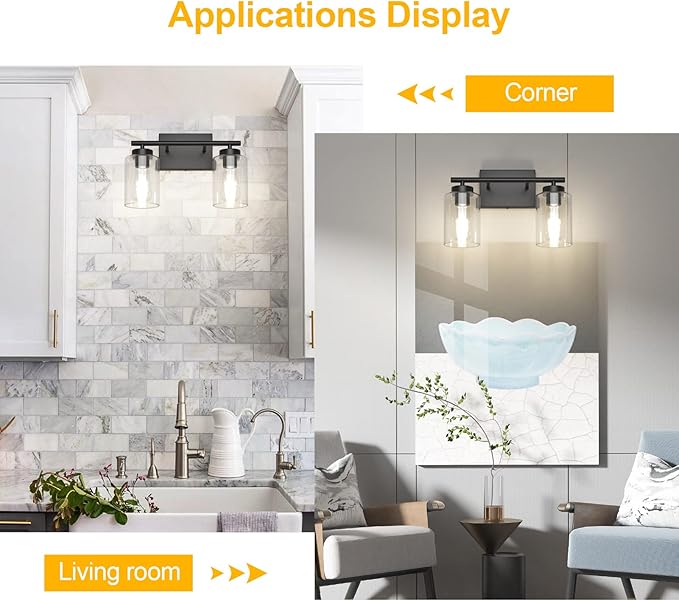 Aipsun 2 Light Matte Black Vanity Light Vintage Wall Sconces Lighting, Industrial Wall Light Fixture for Bathroom Kitchen Bedroom Living Room(Exclude Bulb)