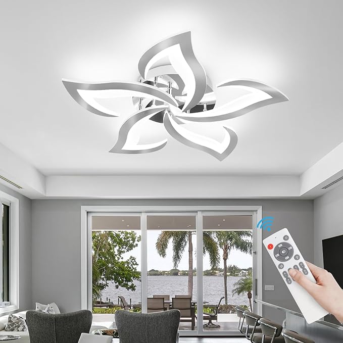 Modern Ceiling Light Fixture, 3000K-6000K Dimmable Flush Mount Ceiling Light with Remote Control, 45W Acrylic Chrome LED Ceiling Lights for Living Room, Bedroom, Dining Room,23.6In