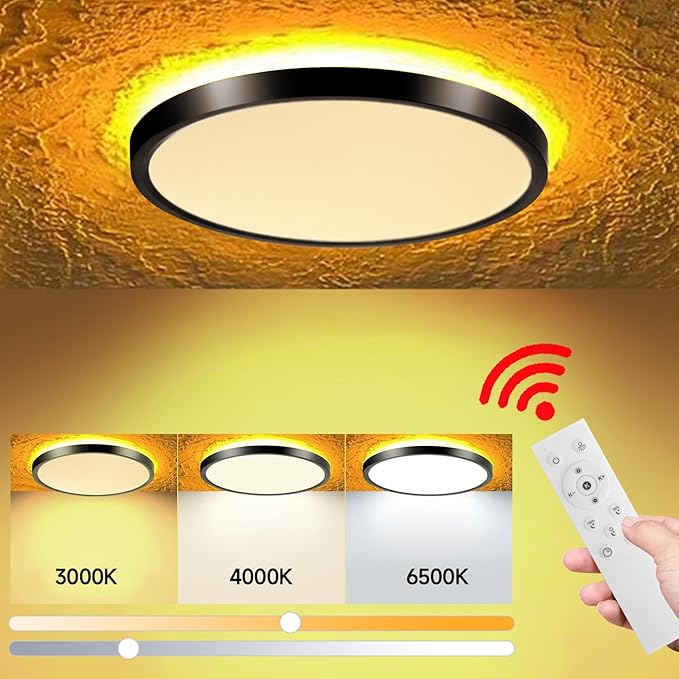 Mille Lucciole 4 Pack LED Flush Mount Ceiling Light Fixture with Remote Control Night Lights, Dimmable Ceiling Lights Black 12 Inch 30W 3000LM 3CCT Color Adjustable Led Ceiling Light fixtures