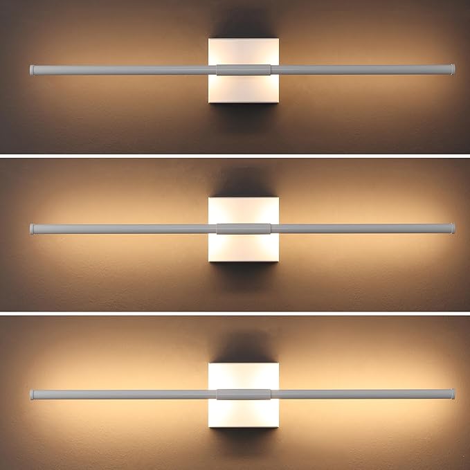 JONATHAN Y 28" White Modern Dimmable Integrated LED Wall Sconce, Metal Vanity Light for Bathroom Mirror Bedroom Hallway, Sleek Hardwired Wall Lamp Fixture, 3000K (JYL7022G)