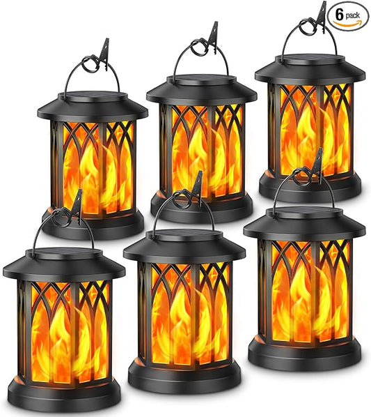 KOOPER 6 Pack Solar Lantern Outdoor Lights, Upgraded Flickering Flame Solar Lanterns Outdoor Waterproof, Auto ON/OFF Lanterns Decorative Outdoor, Hanging Lantern for Yard Patio Lawn Table Garden Decor