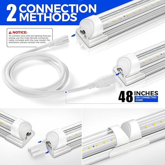 Barrina T8 LED Shop Light 5FT, 50W 6500LM 5000K, Clear Cover, Garage LED Lights Ceiling, V-Shape LED Light Fixture, Work Shop LED Lights for Garage, Warehouse, Basement, ETL Listed, 10 Packs