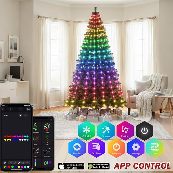 Smart Christmas Tree Lights, 200 LEDs Christmas String Lights with Remote Control & APP for Indoor Outdoor , 6.6FT x 10 Lines Fairy Lights with DIY scenarios 24 Modes for Xmas Tree Decorations