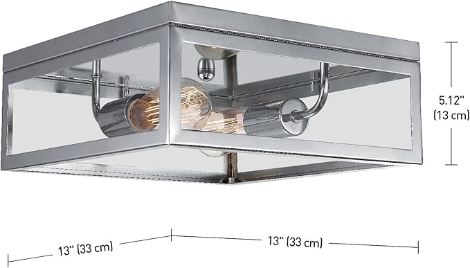 Globe Electric 65747 Memphis Light Flush Mount, Chrome with Clead Glass Panes, 5.12", Bulb Not Included