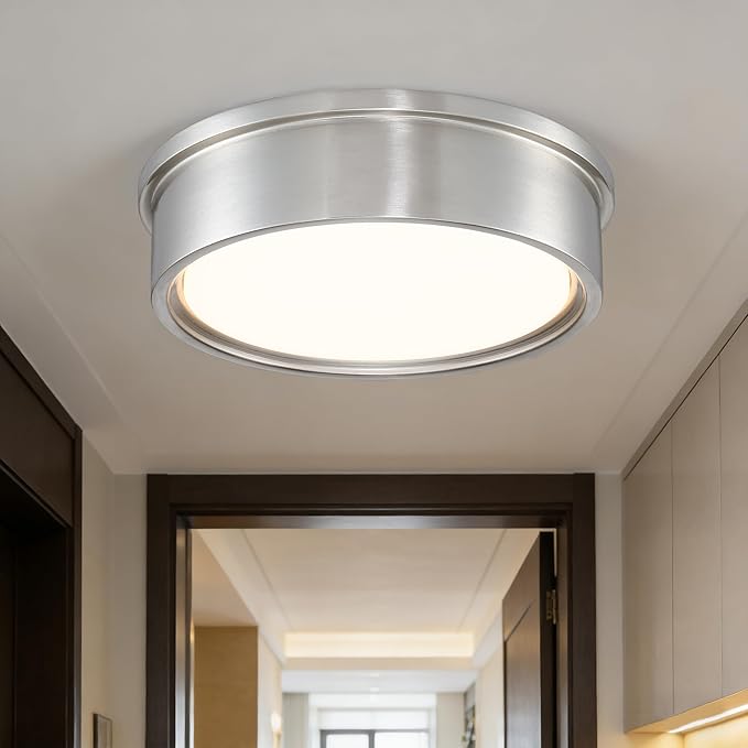 13 inch Flush Mount LED Ceiling Light Fixture, 5CCT Modern Dimmable Lighting for Hallway Bathroom Kitchen Stairwell, 2700K/3000K/3500K/4000K/5000K, Brushed Nickel