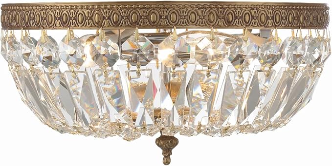 Crystorama 3 Light Spectra Crystal Olde Brass Flush Mount