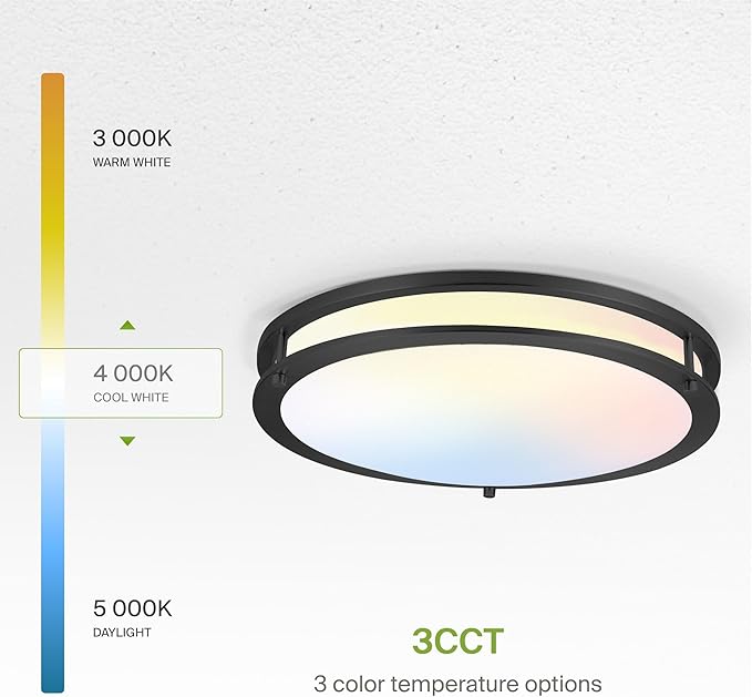 ASD LED 18" Round Flush Mount Lighting, Close to Ceiling Light Fixture | 3CCT, Dimmable, Energy Star, ETL Listed | 28W 2230LM 3000-5000K 120V | Low Profile Double Ring Lamp | Dark Bronze, 2 Pack