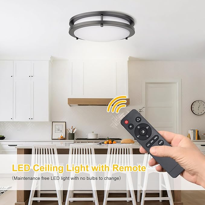 Kalium LED Ceiling Light with Remote 2 Pack 16 Inch Flush Mount Ceiling Light Fixture,32W 3000K-6000K Adjustable Color Temperature,Dimmable Lighting Fixtures for Kitchen Bedroom Hardwired Installation