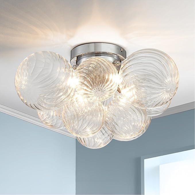 Shrine Lighting Chrome Bubble Glass Ceiling Light, Flush Mount Ceiling Light for Living Room, D18'' x H9'', G9*4 Sockets, Globe Glass Shade & Chrome Finish Frame