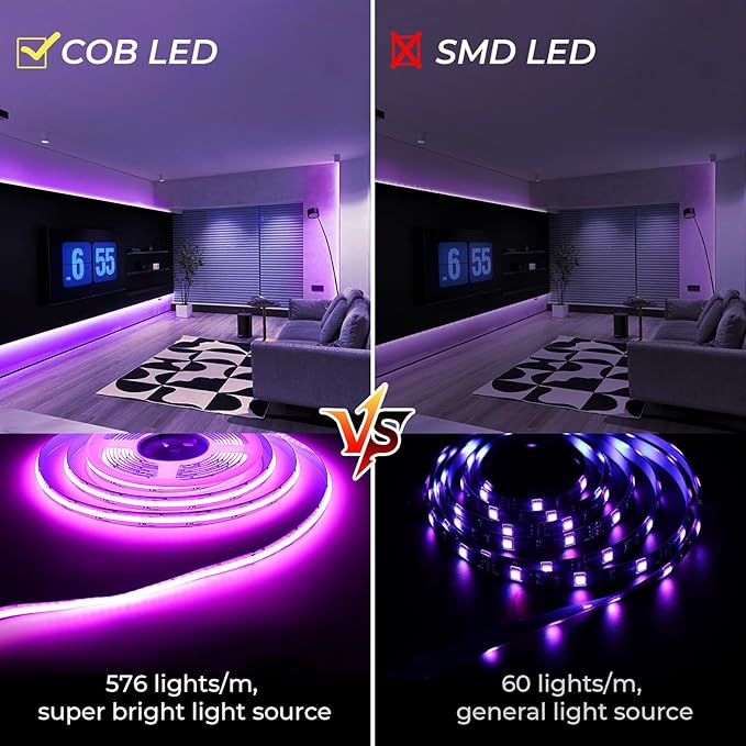 RGB COB Led Strip Light 32.8ft, 5760 LEDs 10mm Width, Led Light Strip Color Changing Music Sync, 24V Smart Led Strip for TV Led Backlight, Room Decor(Without Adapter&Controller)