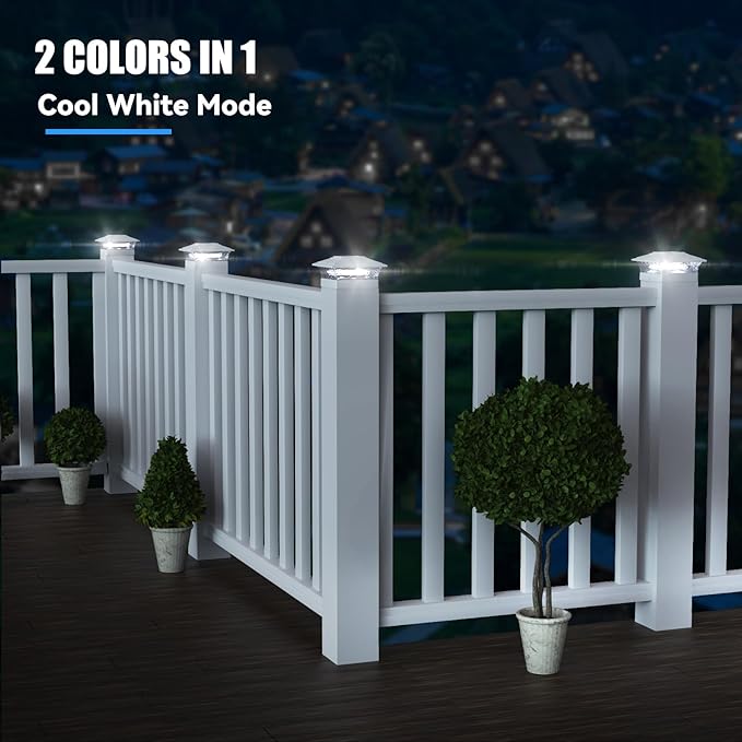 APONUO Solar Post Lights Outdoor, 2 Lighting Modes 16 LEDs Solar Post Cap Lights for 4x4 5x5 6x6 Vinyl Wooden Posts Waterproof Fence Posts Light Solar Powered for Deck/Fence/Porch (White,12 Pack)