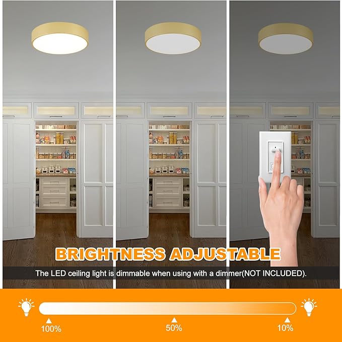 5CCT Modern Gold Close to Ceiling Light Fixtures,15.8 Inch Large Ceiling Lighting,Dimmable LED Ceiling Lamp for Bedroom, Living Room, Laundry Room