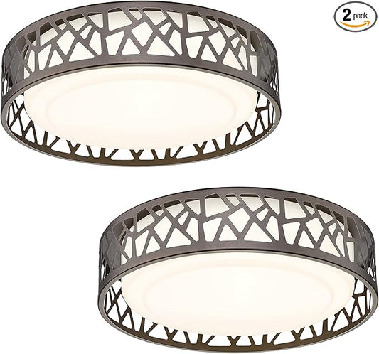 LED Flush Mount Ceiling Light 2 Pack, 14 Inch 20W Dimmable Round Deco Lighting Fixture Oil Rubbed Bronze Finished,1400 Lumens 3000K Warm White, ETL Listed Metal Body White Acrylic Lampshade