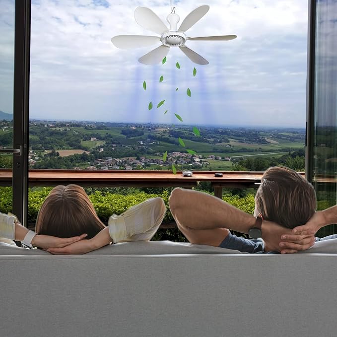 Silent USB Powered Ceiling Canopy Fan with 1m Extension Cord, Small Portable 6 blade Quiet Small DC USB Ceiling Fan Hanging Fan for Camping Bed Dormitory RV Tent Home Room