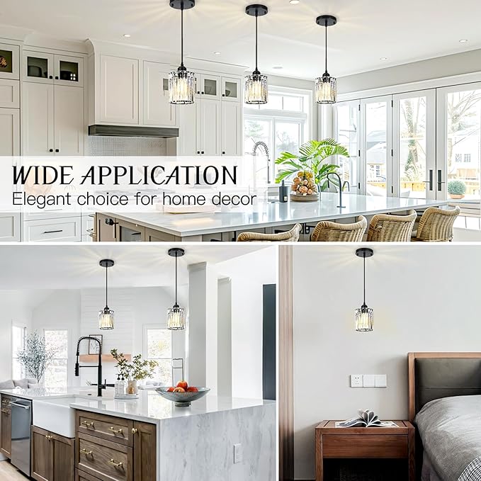 1-Piece Pendant Lights Kitchen Island, Elegant Modern Island Lights for Kitchen with Crystal Glass – Luxury Kitchen Hanging Light for Kitchen Island, Dining Table, Entryway, Restaurant